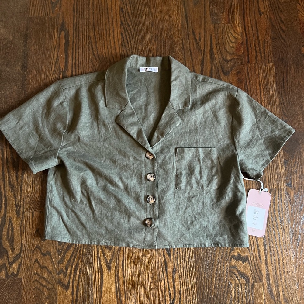 NWT Olive Linen Blend Cropped Top- Size L